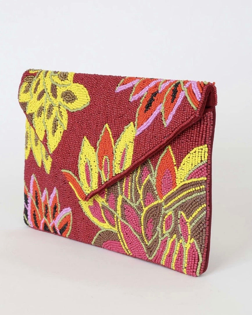 Burgundy Multi Beaded Clutch