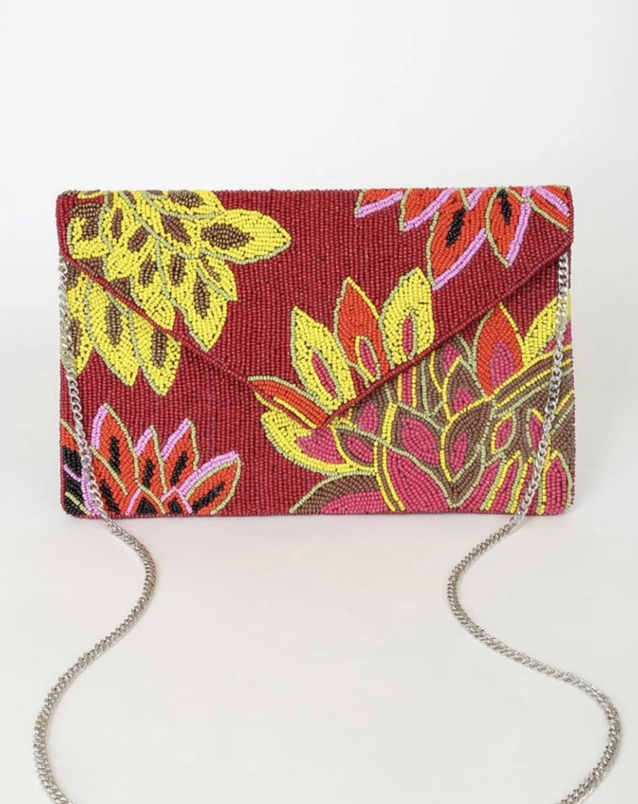 Burgundy Multi Beaded Clutch