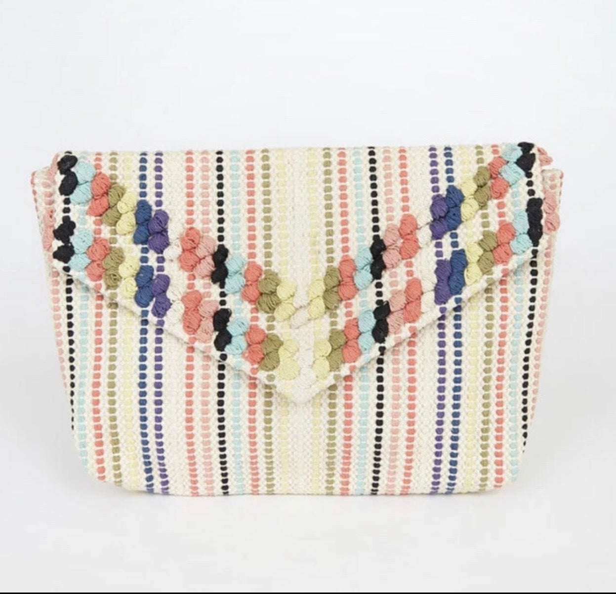 Beige Multi Striped Woven Clutch