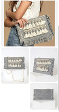 Seashell Blue Woven Tassel Clutch