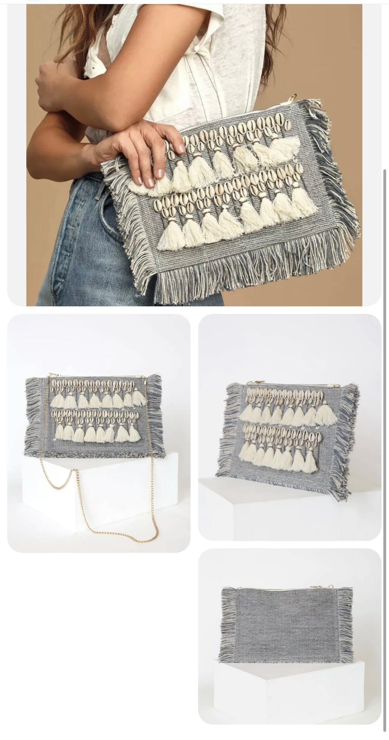 Seashell Blue Woven Tassel Clutch
