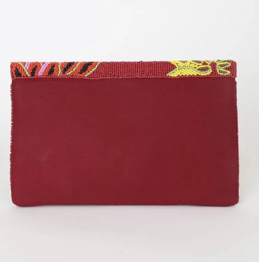 Burgundy Multi Beaded Clutch